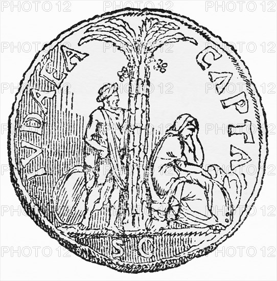 Palm Tree of Judea Capta Coin, Illustration from John Cassell's Illustrated History of England, Vol. I from the earliest period to the reign of Edward the Fourth, Cassell, Petter and Galpin, 1857