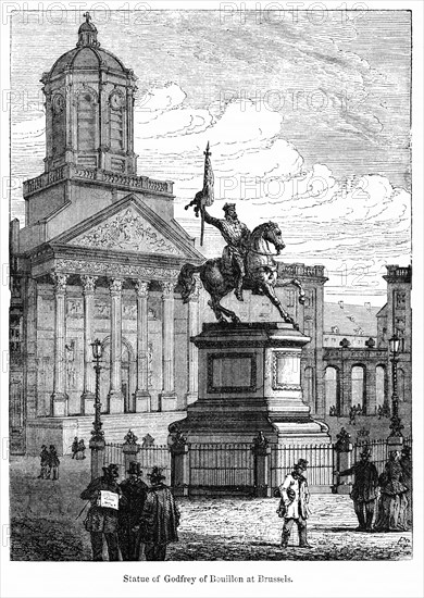 Statue of Godfrey of Bouillon at Brussels, Illustration from John Cassell's Illustrated History of England, Vol. I from the earliest period to the reign of Edward the Fourth, Cassell, Petter and Galpin, 1857