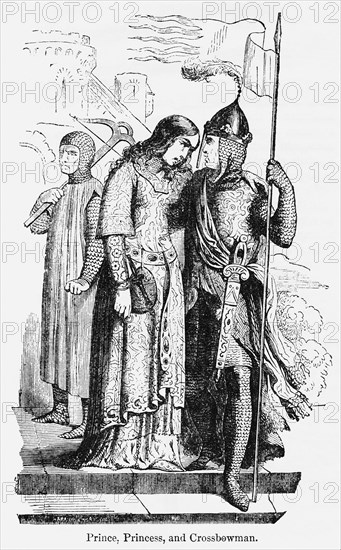 Prince, Princess, and Crossbowman, Illustration from John Cassell's Illustrated History of England, Vol. I from the earliest period to the reign of Edward the Fourth, Cassell, Petter and Galpin, 1857