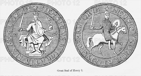 Great Seal of Henry I, Illustration from John Cassell's Illustrated History of England, Vol. I from the earliest period to the reign of Edward the Fourth, Cassell, Petter and Galpin, 1857