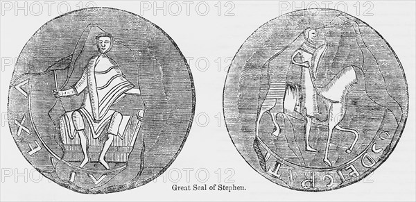Great Seal of Stephen, Illustration from John Cassell's Illustrated History of England, Vol. I from the earliest period to the reign of Edward the Fourth, Cassell, Petter and Galpin, 1857