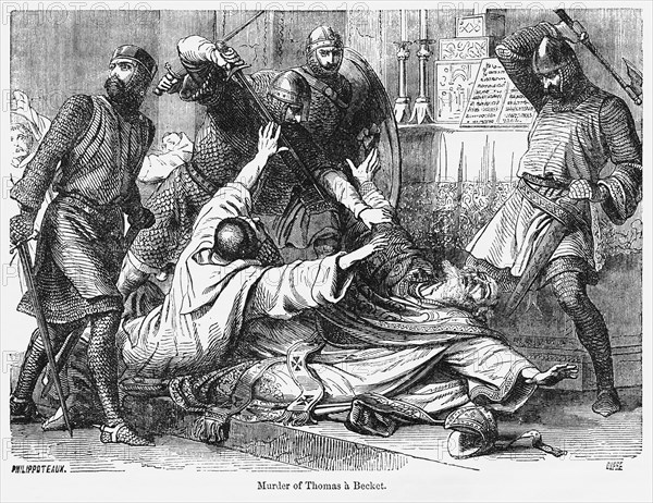Murder of Thomas à Becket, Illustration from John Cassell's Illustrated History of England, Vol. I from the earliest period to the reign of Edward the Fourth, Cassell, Petter and Galpin, 1857