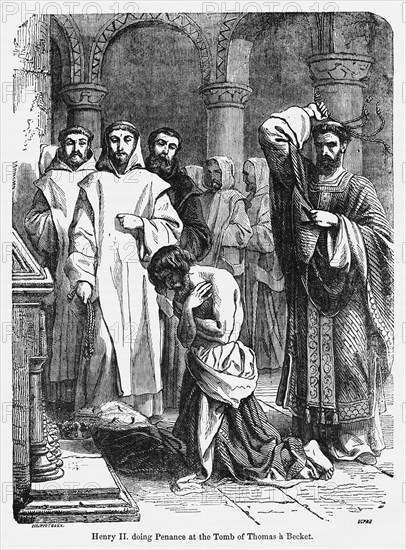 Henry II, doing Penance at the Tomb of Thomas à Becket, Illustration from John Cassell's Illustrated History of England, Vol. I from the earliest period to the reign of Edward the Fourth, Cassell, Petter and Galpin, 1857