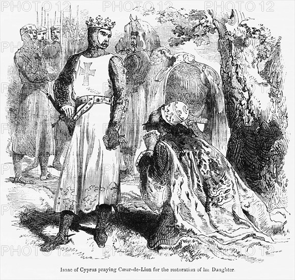Isaac of Cyprus praying Coeur de Lion for the restoration of his Daughter, Illustration from John Cassell's Illustrated History of England, Vol. I from the earliest period to the reign of Edward the Fourth, Cassell, Petter and Galpin, 1857