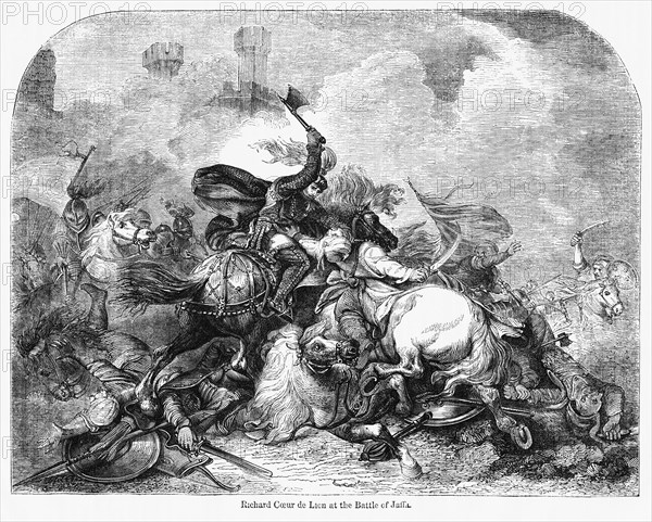 Richard Coeur de Lion at the Battle of Jaffa, Illustration from John Cassell's Illustrated History of England, Vol. I from the earliest period to the reign of Edward the Fourth, Cassell, Petter and Galpin, 1857