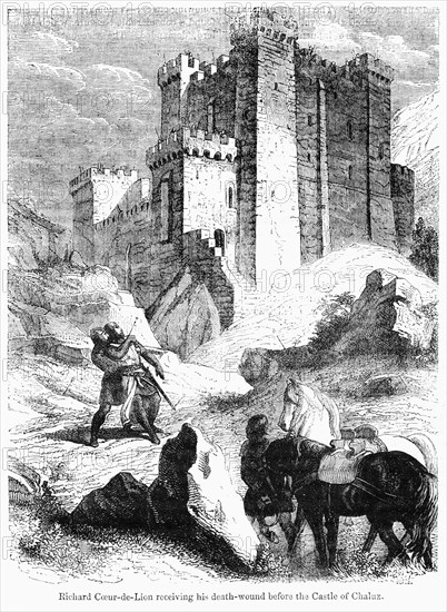 Richard Coeur de Lion receiving his death-wound before the Castle of Chaluz, Illustration from John Cassell's Illustrated History of England, Vol. I from the earliest period to the reign of Edward the Fourth, Cassell, Petter and Galpin, 1857