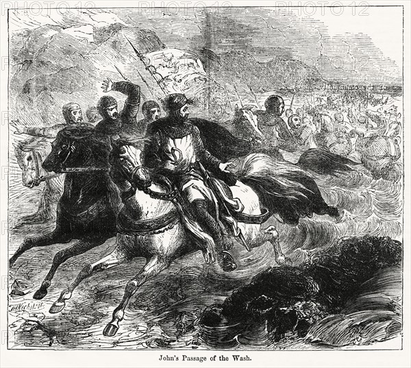 John’s Passage of the Wash, Illustration from John Cassell's Illustrated History of England, Vol. I from the earliest period to the reign of Edward the Fourth, Cassell, Petter and Galpin, 1857