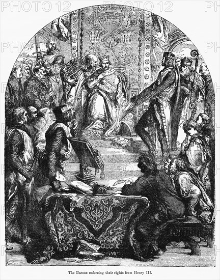 The Barons enforcing their rights from Henry III, Illustration from John Cassell's Illustrated History of England, Vol. I from the earliest period to the reign of Edward the Fourth, Cassell, Petter and Galpin, 1857