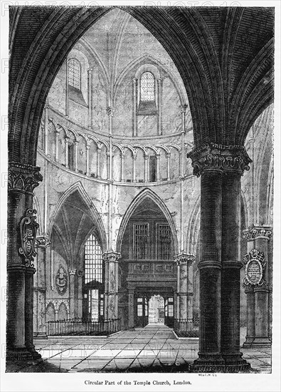 Circular Part of the Temple Church, London, Illustration from John Cassell's Illustrated History of England, Vol. I from the earliest period to the reign of Edward the Fourth, Cassell, Petter and Galpin, 1857