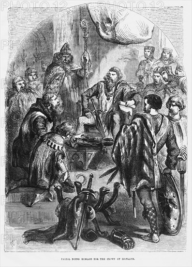Baliol Doing Homage for the Crown of Scotland, Illustration from John Cassell's Illustrated History of England, Vol. I from the earliest period to the reign of Edward the Fourth, Cassell, Petter and Galpin, 1857