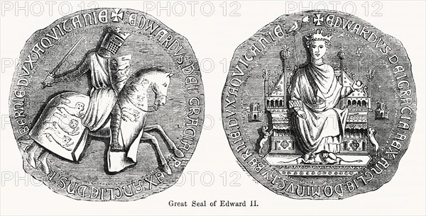 Great Seal of Edward II, Illustration from John Cassell's Illustrated History of England, Vol. I from the earliest period to the reign of Edward the Fourth, Cassell, Petter and Galpin, 1857