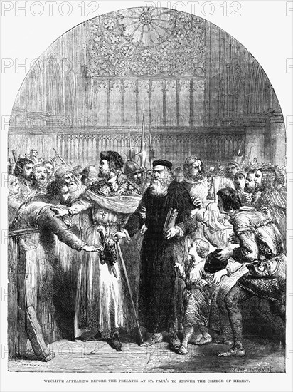 Wycliffe Appearing Before the Prelates at St. Paul’s to Answer the Charge of Heresy, Illustration from John Cassell's Illustrated History of England, Vol. I from the earliest period to the reign of Edward the Fourth, Cassell, Petter and Galpin, 1857