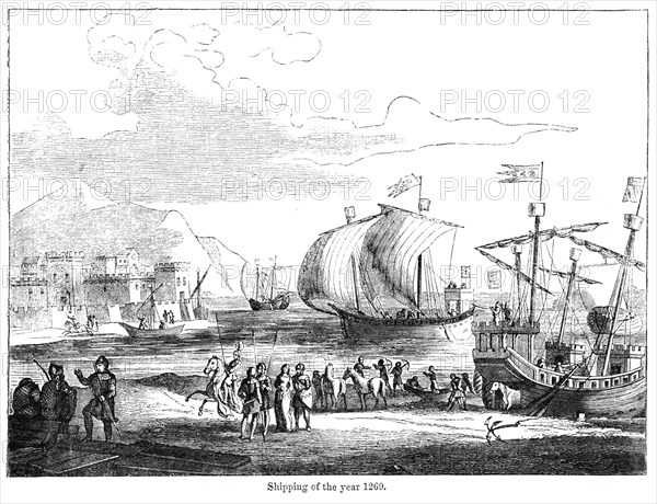 Shipping of the year 1269, Illustration from John Cassell's Illustrated History of England, Vol. I from the earliest period to the reign of Edward the Fourth, Cassell, Petter and Galpin, 1857