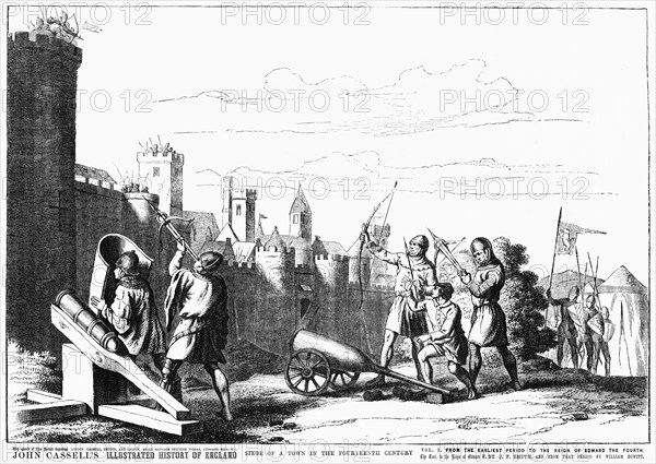 Siege of a Town in the Fourteenth Century, Illustration from John Cassell's Illustrated History of England, Vol. I from the earliest period to the reign of Edward the Fourth, Cassell, Petter and Galpin, 1857