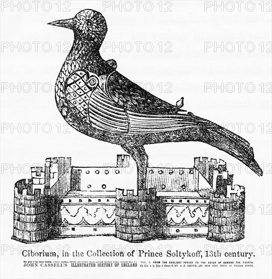 Ciborium, in the Collection of Prince Soltykoff, 13th century, Illustration from John Cassell's Illustrated History of England, Vol. I from the earliest period to the reign of Edward the Fourth, Cassell, Petter and Galpin, 1857