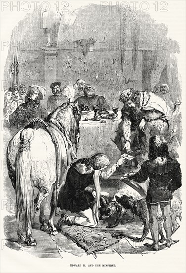 Edward II and the Minstrel, Illustration from John Cassell's Illustrated History of England, Vol. I from the earliest period to the reign of Edward the Fourth, Cassell, Petter and Galpin, 1857