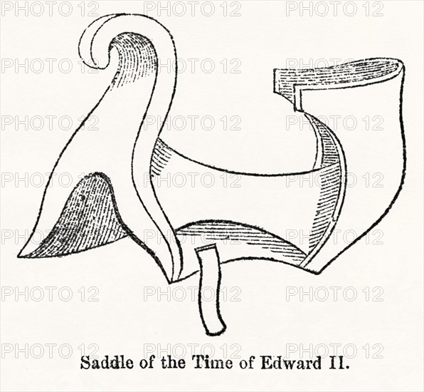 Saddle of the Time of Edward II, Illustration from John Cassell's Illustrated History of England, Vol. I from the earliest period to the reign of Edward the Fourth, Cassell, Petter and Galpin, 1857
