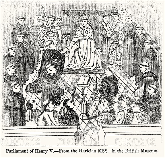 Parliament of Henry V, From the Harleian MSS in the British Museum, Illustration from John Cassell's Illustrated History of England, Vol. I from the earliest period to the reign of Edward the Fourth, Cassell, Petter and Galpin, 1857