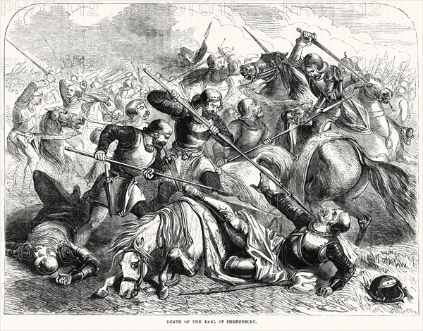 Death of the Earl of Shrewsbury, Illustration from John Cassell's Illustrated History of England, Vol. I from the earliest period to the reign of Edward the Fourth, Cassell, Petter and Galpin, 1857