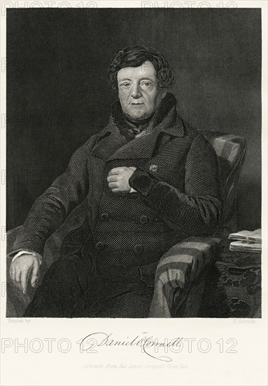 Daniel O'Connell (1775-1847), Irish Political Leader, Three-Quarter Length Seated Portrait, Steel Engraving, Portrait Gallery of Eminent Men and Women of Europe and America by Evert A. Duyckinck, Published by Henry J. Johnson, Johnson, Wilson & Company, New York, 1873