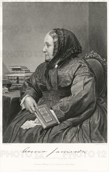 Anna Jameson (1794-1860), First Anglo-Irish Art Historian, Three-Quarters Length Seated Portrait, Steel Engraving, Portrait Gallery of Eminent Men and Women of Europe and America by Evert A. Duyckinck, Published by Henry J. Johnson, Johnson, Wilson & Company, New York, 1873