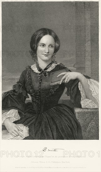 Charlotte Bronte (1816-55), English Novelist and Poet, Half-Length Seated Portrait, Steel Engraving, Portrait Gallery of Eminent Men and Women of Europe and America by Evert A. Duyckinck, Published by Henry J. Johnson, Johnson, Wilson & Company, New York, 1873