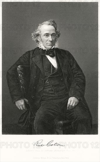 Richard Cobden (1804-65), English Manufacturer and Liberal Statesman, Three-Quarter Length Seated Portrait, Steel Engraving, Portrait Gallery of Eminent Men and Women of Europe and America by Evert A. Duyckinck, Published by Henry J. Johnson, Johnson, Wilson & Company, New York, 1873