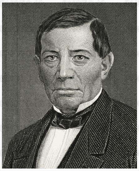 Benito Juarez (1806-72), President of Mexico 1858-72, Head and Shoulders Portrait, Steel Engraving, Portrait Gallery of Eminent Men and Women of Europe and America by Evert A. Duyckinck, Published by Henry J. Johnson, Johnson, Wilson & Company, New York, 1873