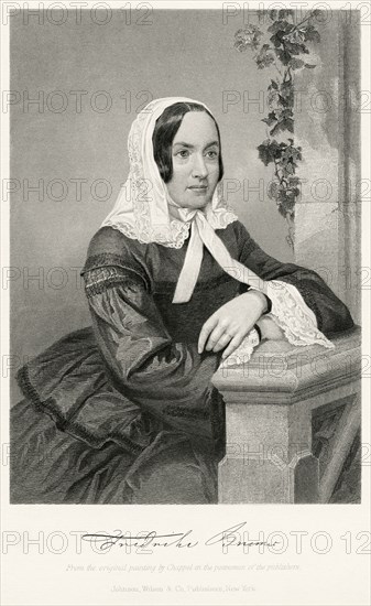 Fredrika Bremer (1801-64), Swedish Writer and Feminist Reformer, Seated Portrait, Steel Engraving, Portrait Gallery of Eminent Men and Women of Europe and America by Evert A. Duyckinck, Published by Henry J. Johnson, Johnson, Wilson & Company, New York, 1873