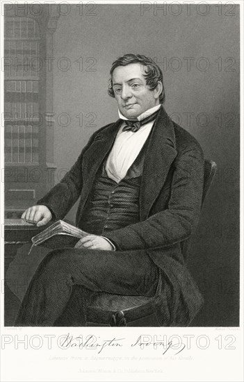 Washington Irving (1783-1859), American Writer and Diplomat, Seated Portrait, Steel Engraving, Portrait Gallery of Eminent Men and Women of Europe and America by Evert A. Duyckinck, Published by Henry J. Johnson, Johnson, Wilson & Company, New York, 1873