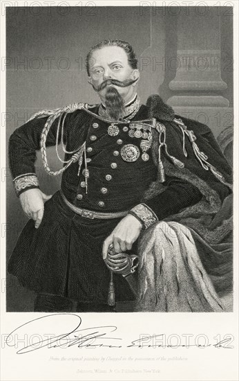 Victor Emmanuel I (1759-1824), King of Sardinia and Duke of Savoy, Three-Quarter Length Portrait, Steel Engraving, Portrait Gallery of Eminent Men and Women of Europe and America by Evert A. Duyckinck, Published by Henry J. Johnson, Johnson, Wilson & Company, New York, 1873