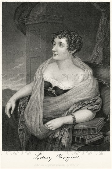 Sydney, Lady Morgan (1776-1859), Irish Novelist, Seated Portrait, Steel Engraving, Portrait Gallery of Eminent Men and Women of Europe and America by Evert A. Duyckinck, Published by Henry J. Johnson, Johnson, Wilson & Company, New York, 1873