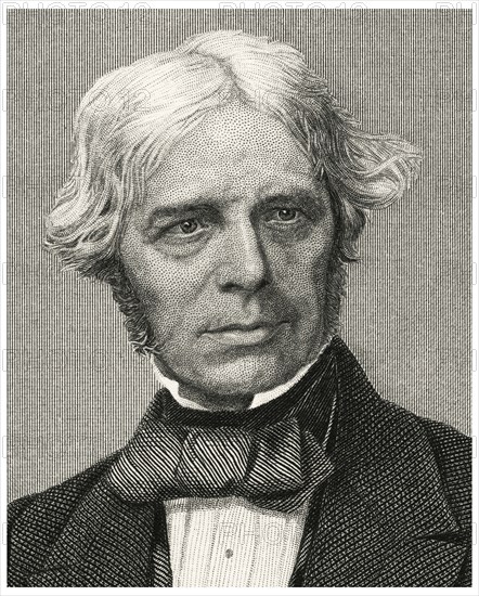 Michael Faraday (1791-1867), English Physicist and Chemist whose Experiments Contributed greatly to the Understanding of Electromagnetism, Head and Shoulders Portrait, Steel Engraving, Portrait Gallery of Eminent Men and Women of Europe and America by Evert A. Duyckinck, Published by Henry J. Johnson, Johnson, Wilson & Company, New York, 1873