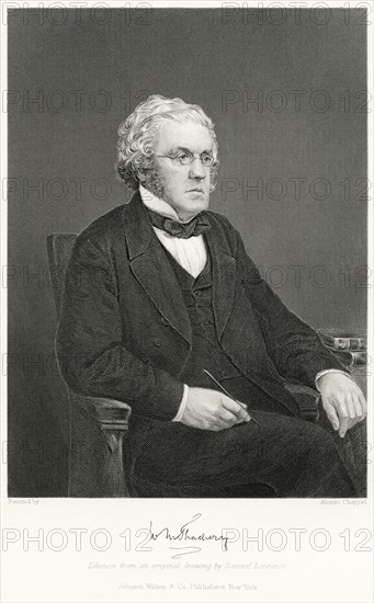 William Makepeace Thackeray (1811-63), English Novelist, Seated Portrait, Steel Engraving, Portrait Gallery of Eminent Men and Women of Europe and America by Evert A. Duyckinck, Published by Henry J. Johnson, Johnson, Wilson & Company, New York, 1873