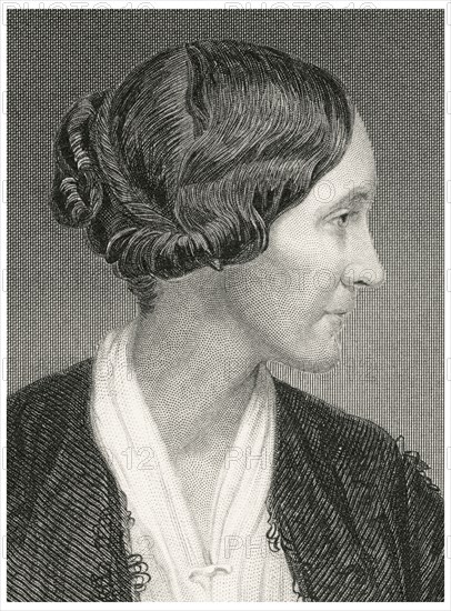 Alice Cary (1820-71), American Poet, Head and Shoulders Profile Portrait, Steel Engraving, Portrait Gallery of Eminent Men and Women of Europe and America by Evert A. Duyckinck, Published by Henry J. Johnson, Johnson, Wilson & Company, New York, 1873