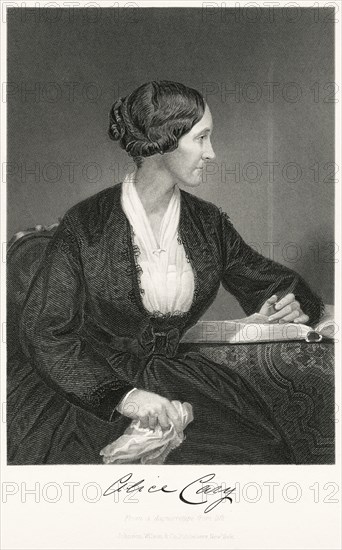 Alice Cary (1820-71), American Poet, Seated Profile Portrait, Steel Engraving, Portrait Gallery of Eminent Men and Women of Europe and America by Evert A. Duyckinck, Published by Henry J. Johnson, Johnson, Wilson & Company, New York, 1873