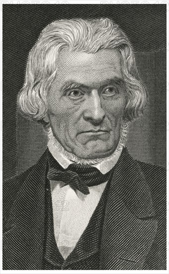 John C. Calhoun (1782-1850), American Statesman, 7th Vice President of the United States 1825-32 and U.S. Senator from South Carolina 1845-50, Head and Shoulders Portrait, Steel Engraving, Portrait Gallery of Eminent Men and Women of Europe and America by Evert A. Duyckinck, Published by Henry J. Johnson, Johnson, Wilson & Company, New York, 1873