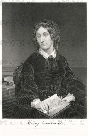 Mary Somerville (1780-1872), Scottish Science Writer, Seated Portrait, Steel Engraving, Portrait Gallery of Eminent Men and Women of Europe and America by Evert A. Duyckinck, Published by Henry J. Johnson, Johnson, Wilson & Company, New York, 1873