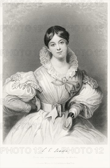 Letitia Elizabeth Landon (1802-38), English Poet and Novelist, Three-Quarter Length Portrait, Steel Engraving, Portrait Gallery of Eminent Men and Women of Europe and America by Evert A. Duyckinck, Published by Henry J. Johnson, Johnson, Wilson & Company, New York, 1873