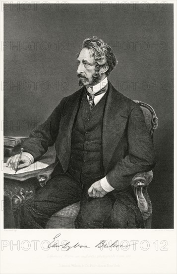 Edward Bulwer-Lytton (1803-73), 1st Baron Lytton, English Poet, Novelist and Politician, Steel Engraving, Portrait Gallery of Eminent Men and Women of Europe and America by Evert A. Duyckinck, Published by Henry J. Johnson, Johnson, Wilson & Company, New York, 1873