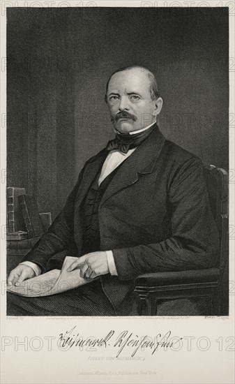 Otto von Bismarck (1815-98), Prussian Statesman and First Chancellor of the German Empire 1871-90, Seated Portrait, Steel Engraving, Portrait Gallery of Eminent Men and Women of Europe and America by Evert A. Duyckinck, Published by Henry J. Johnson, Johnson, Wilson & Company, New York, 1873