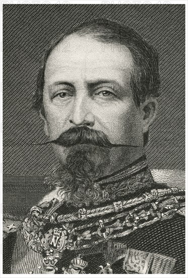 Napoleon III (1803-1873), First Elected President of France 1848-52, Emperor of the French 1852-1870, Head and Shoulders Portrait, Steel Engraving, Portrait Gallery of Eminent Men and Women of Europe and America by Evert A. Duyckinck, Published by Henry J. Johnson, Johnson, Wilson & Company, New York, 1873