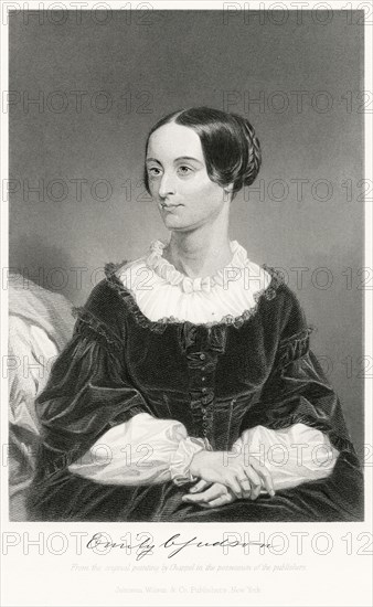 Emily Chubbuck Judson (1817-54), Pseudonym, Fanny Forester, American Poet, Seated Portrait, Steel Engraving, Portrait Gallery of Eminent Men and Women of Europe and America by Evert A. Duyckinck, Published by Henry J. Johnson, Johnson, Wilson & Company, New York, 1873