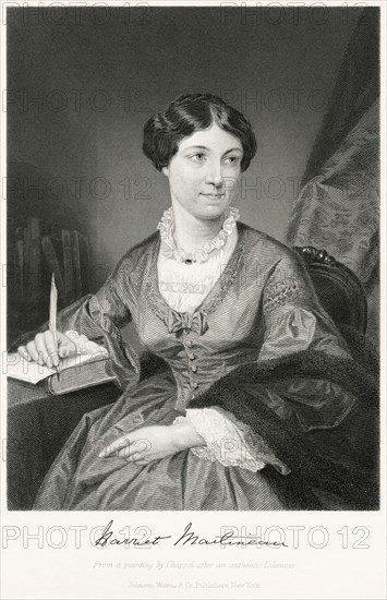 Harriet Martineau Harriet Martineau (1802-76), English Writer and Social Theorist, often Cited as the First Female Sociologist, Seated Portrait, Steel Engraving, Portrait Gallery of Eminent Men and Women of Europe and America by Evert A. Duyckinck, Published by Henry J. Johnson, Johnson, Wilson & Company, New York, 1873