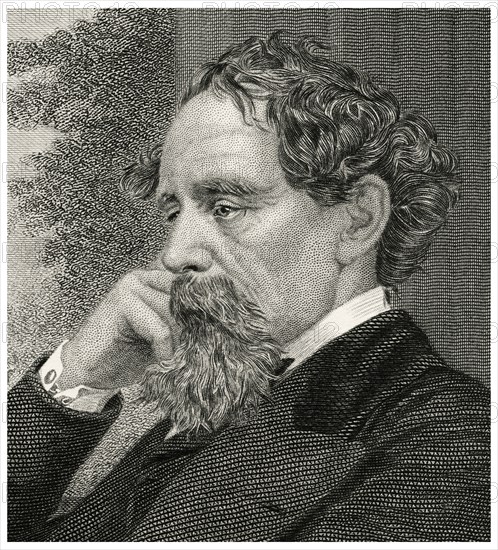Charles Dickens (1812-70), English Writer, Head and Shoulders Portrait, Steel Engraving, Portrait Gallery of Eminent Men and Women of Europe and America by Evert A. Duyckinck, Published by Henry J. Johnson, Johnson, Wilson & Company, New York, 1873