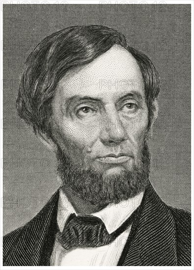 Abraham Lincoln (1809-65), 16th President of the United States, Head and Shoulders Portrait, Steel Engraving, Portrait Gallery of Eminent Men and Women of Europe and America by Evert A. Duyckinck, Published by Henry J. Johnson, Johnson, Wilson & Company, New York, 1873