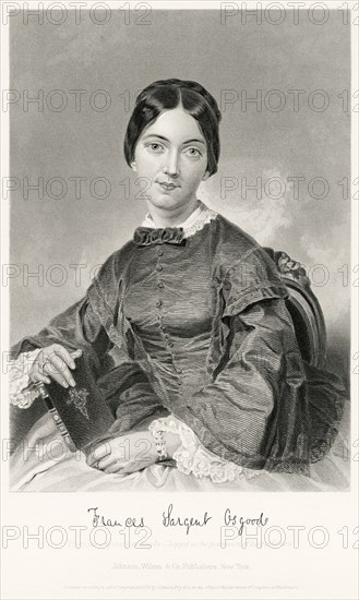 Frances Sargent Osgood (1811-50), American Poet, Seated Portrait, Steel Engraving, Portrait Gallery of Eminent Men and Women of Europe and America by Evert A. Duyckinck, Published by Henry J. Johnson, Johnson, Wilson & Company, New York, 1873