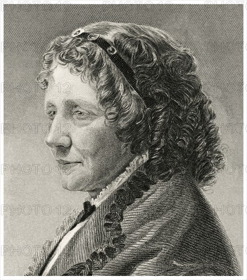 Harriet Beecher Stowe (1811-96), American Writer and Abolitionist, Head and Shoulders Portrait, Steel Engraving, Portrait Gallery of Eminent Men and Women of Europe and America by Evert A. Duyckinck, Published by Henry J. Johnson, Johnson, Wilson & Company, New York, 1873