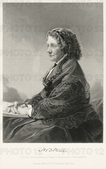 Harriet Beecher Stowe (1811-96), American Writer and Abolitionist, Seated Portrait, Steel Engraving, Portrait Gallery of Eminent Men and Women of Europe and America by Evert A. Duyckinck, Published by Henry J. Johnson, Johnson, Wilson & Company, New York, 1873