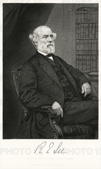 Robert E. Lee (1807-70) American and Confederate Soldier, Commanding General of the Confederate Forces during the American Civil War, Seated Portrait, Steel Engraving, Portrait Gallery of Eminent Men and Women of Europe and America by Evert A. Duyckinck, Published by Henry J. Johnson, Johnson, Wilson & Company, New York, 1873